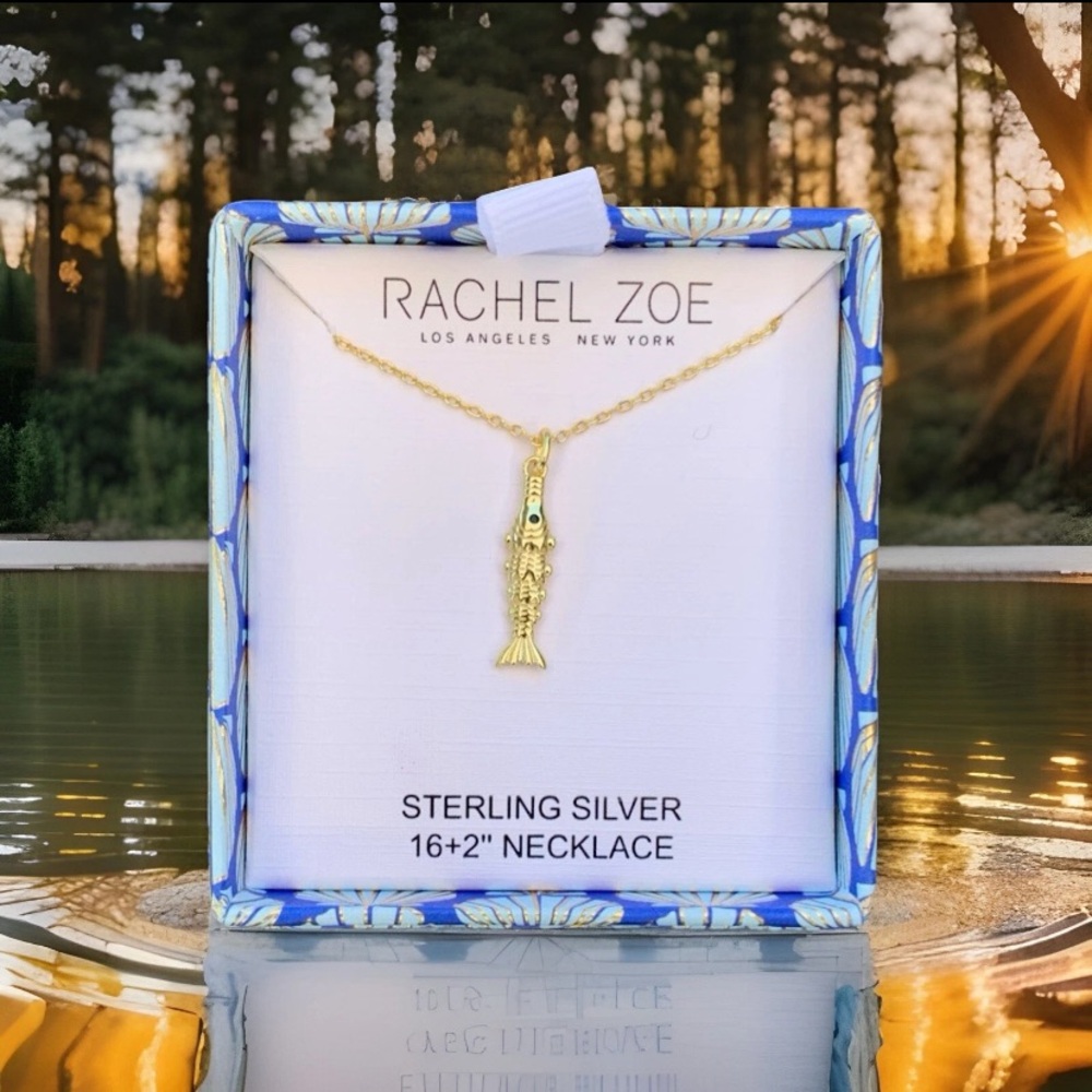 Rachel Zoe Gold over sterling silver fish pendant necklace 925 jewelry NWT